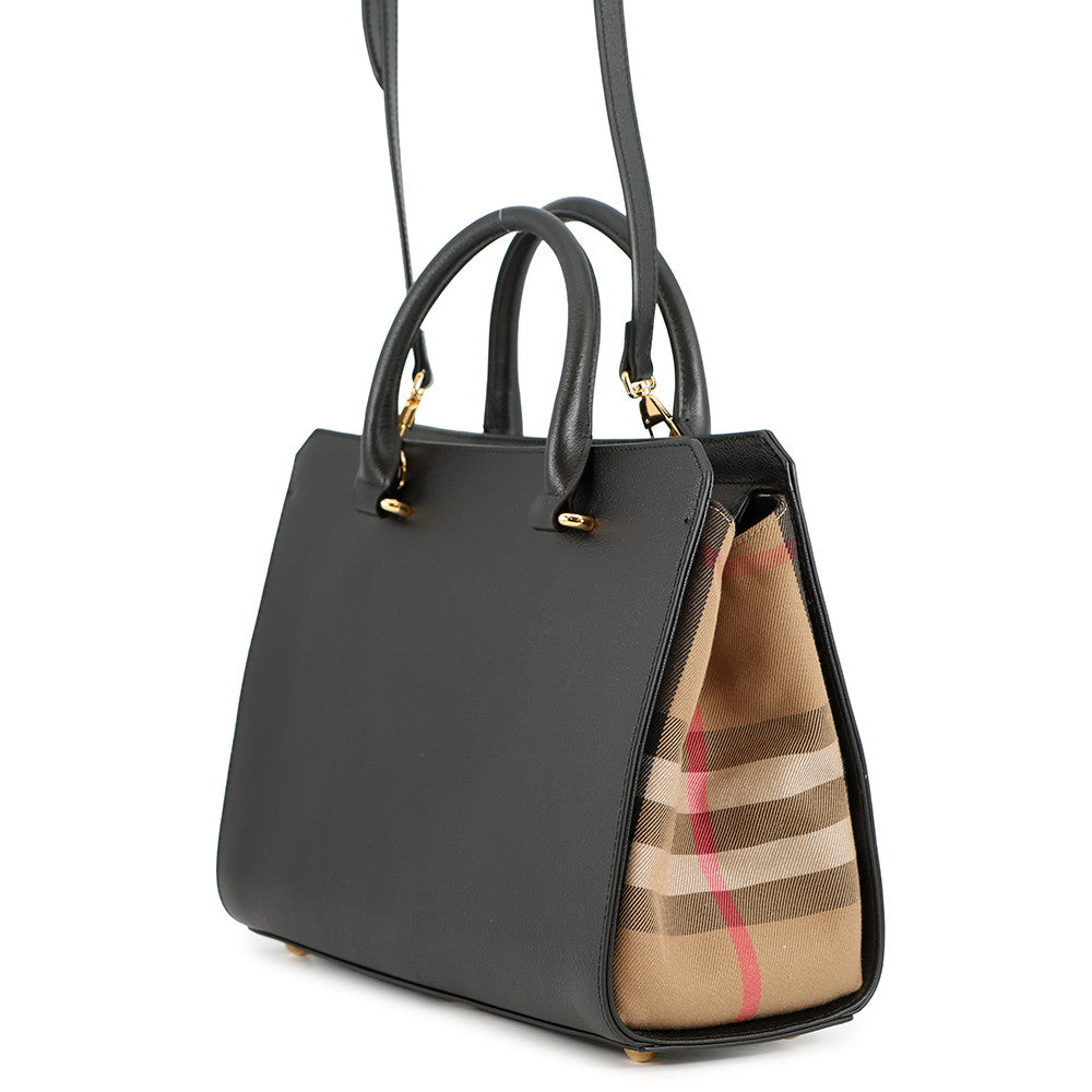 BURBERRY Banwell 2way Handbag Black/Beige8084023 Leather Canvas Size Small
