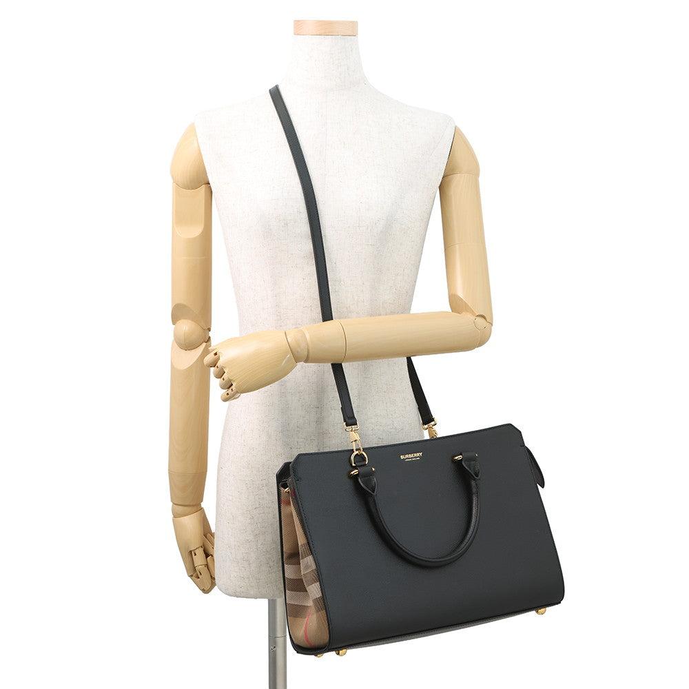 BURBERRY Banwell 2way Handbag Black/Beige8084023 Leather Canvas Size Small