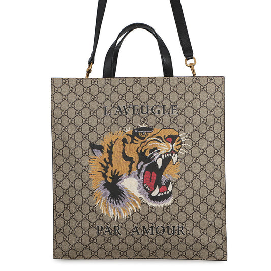 GUCCI GG Supreme TigerTote Bag Beige/Black450950 GG Supreme