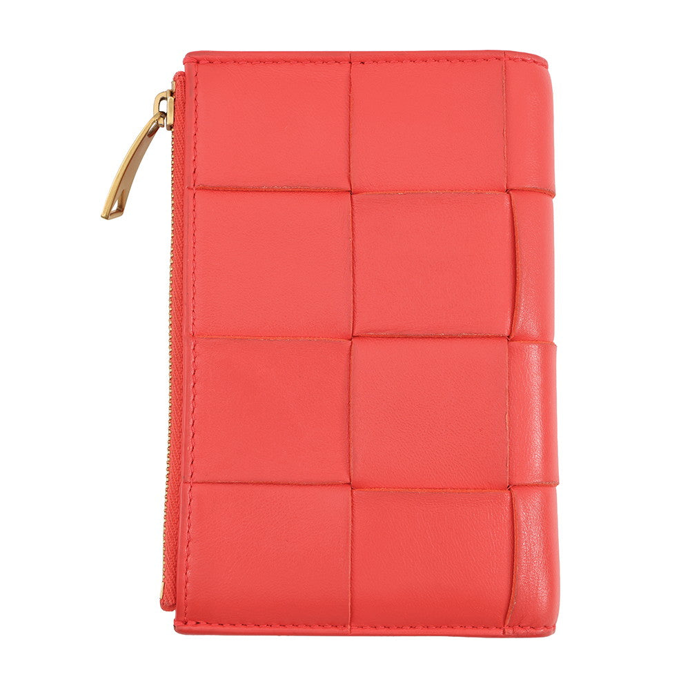 Bottega Veneta Maxi INTRECCIATO Cassette Bi-fold Wallet Orange Leather