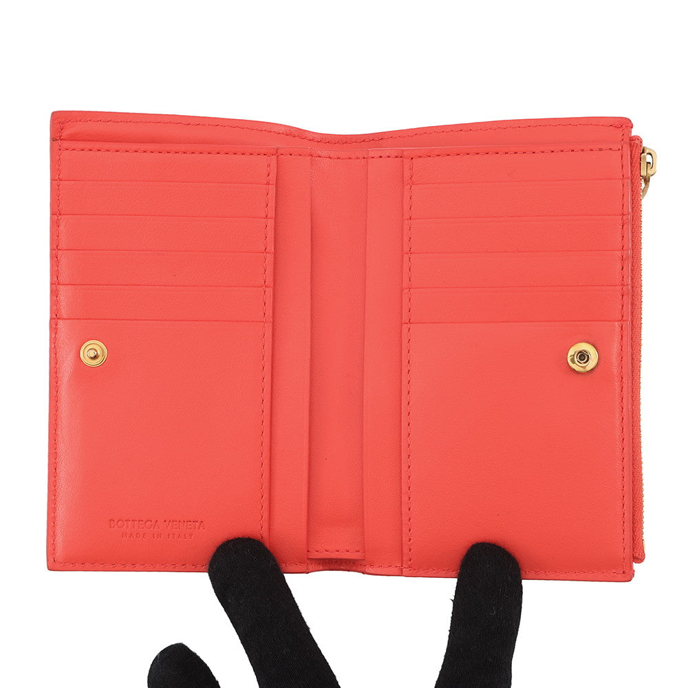 Bottega Veneta Maxi INTRECCIATO Cassette Bi-fold Wallet Orange Leather