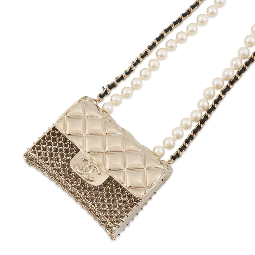 CHANEL Matelasse motif Chain Necklace GoldAB6135 Pearl Metal Leather