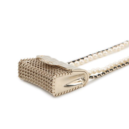 CHANEL Matelasse motif Chain Necklace GoldAB6135 Pearl Metal Leather