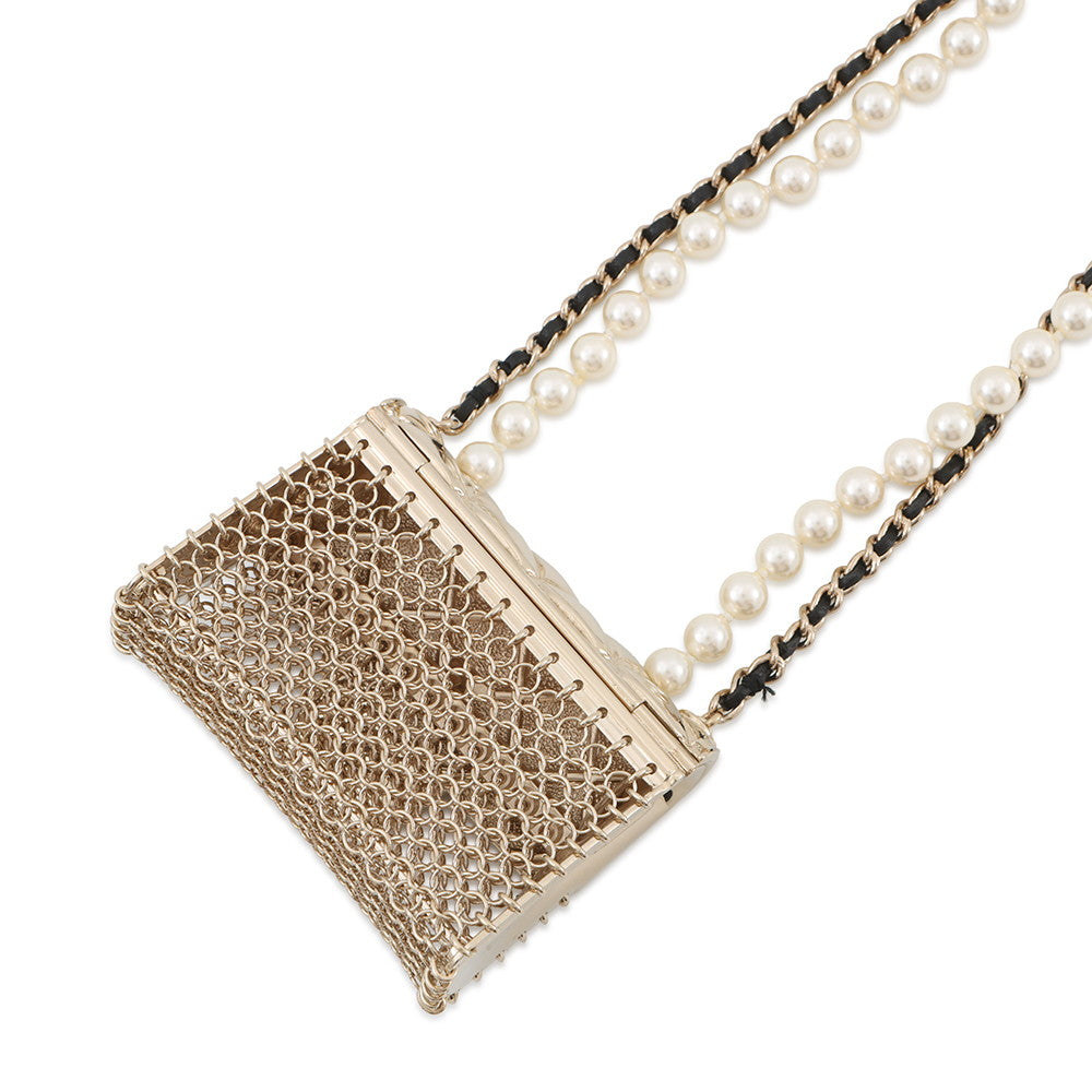 CHANEL Matelasse motif Chain Necklace GoldAB6135 Pearl Metal Leather