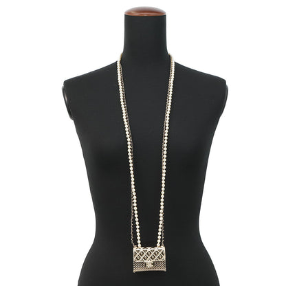 CHANEL Matelasse motif Chain Necklace GoldAB6135 Pearl Metal Leather