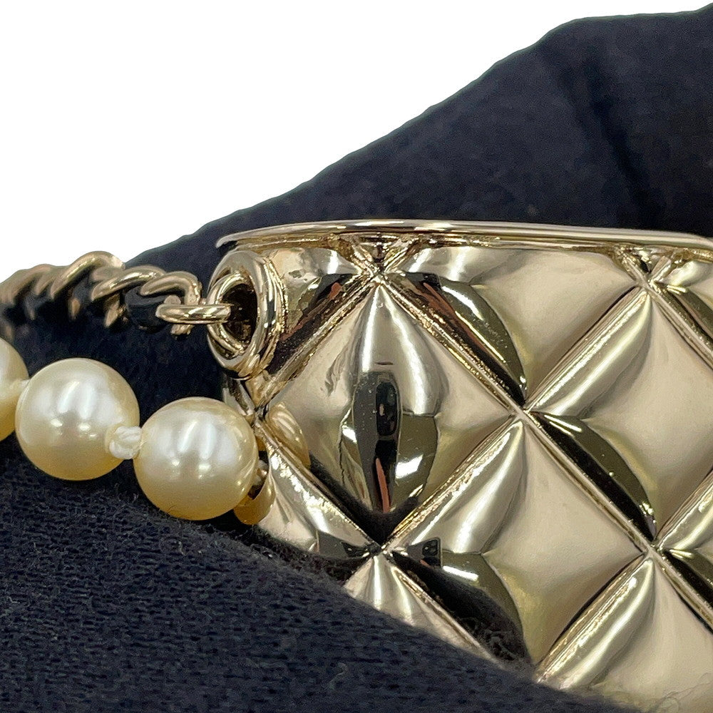 CHANEL Matelasse motif Chain Necklace GoldAB6135 Pearl Metal Leather