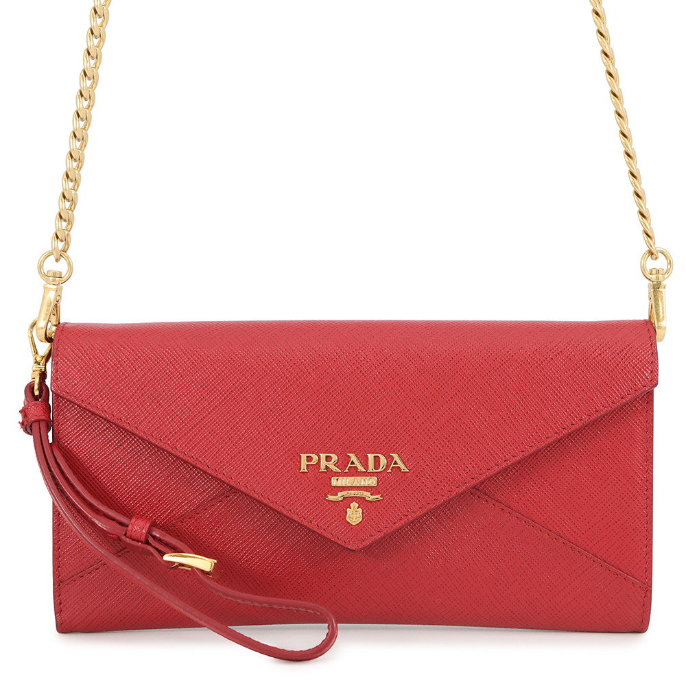 PRADA Saffiano Leather Chain wallet Red1DH057 Leather