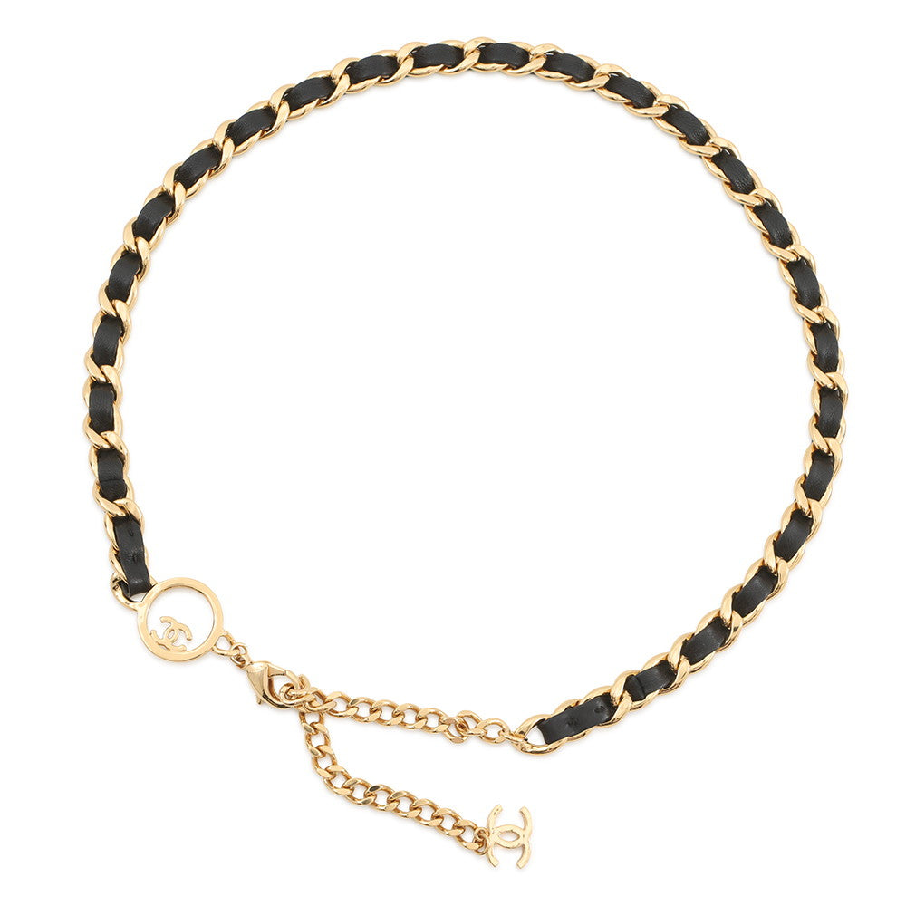 CHANEL CC Logo ChainBelt Black Leather Metal