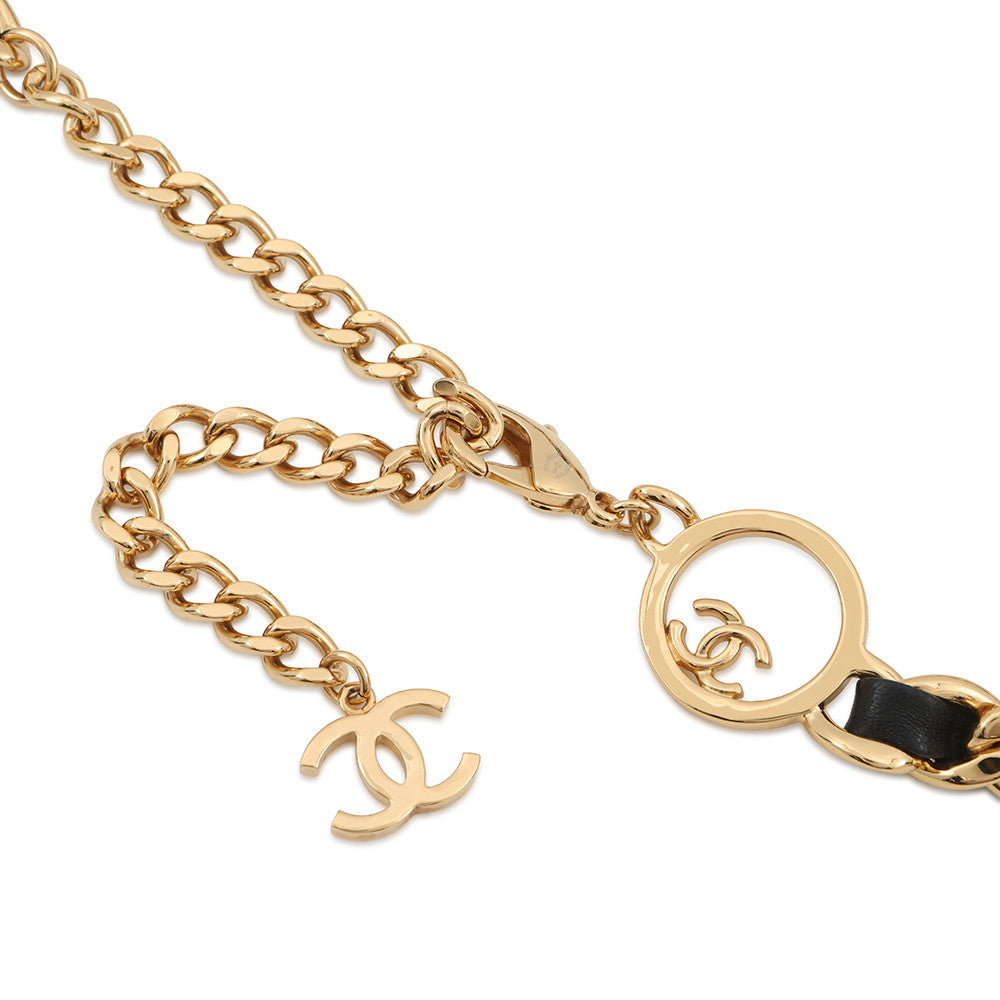 CHANEL CC Logo ChainBelt Black Leather Metal