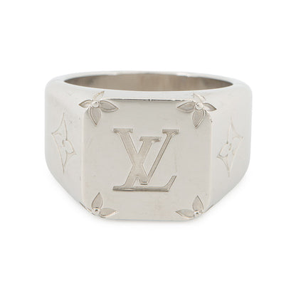 LOUIS VUITTON Signet Ring Monogram Size M (Approximately 20) SilverM62487 Metal