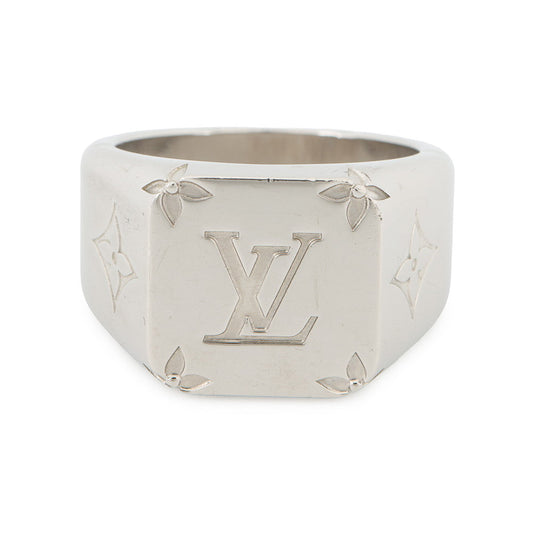 LOUIS VUITTON Signet Ring Monogram Size M (Approximately 20) SilverM62487 Metal