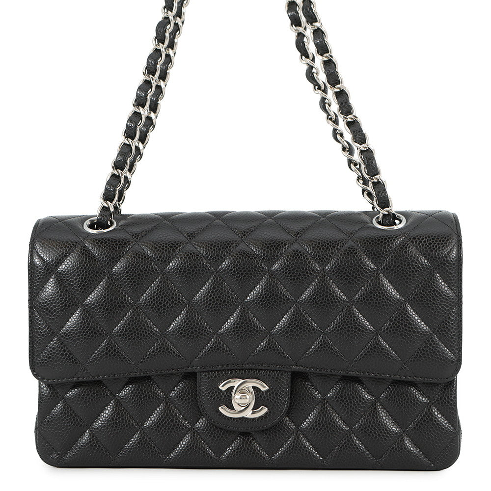 CHANEL Matelasse W Flap ChainShoulder Bag BlackA01112 Caviar Leather Size 25
