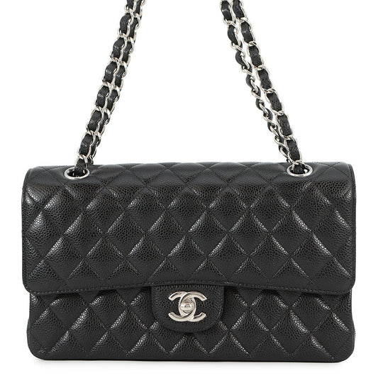 CHANEL Matelasse W Flap ChainShoulder Bag BlackA01112 Caviar Leather Size 25