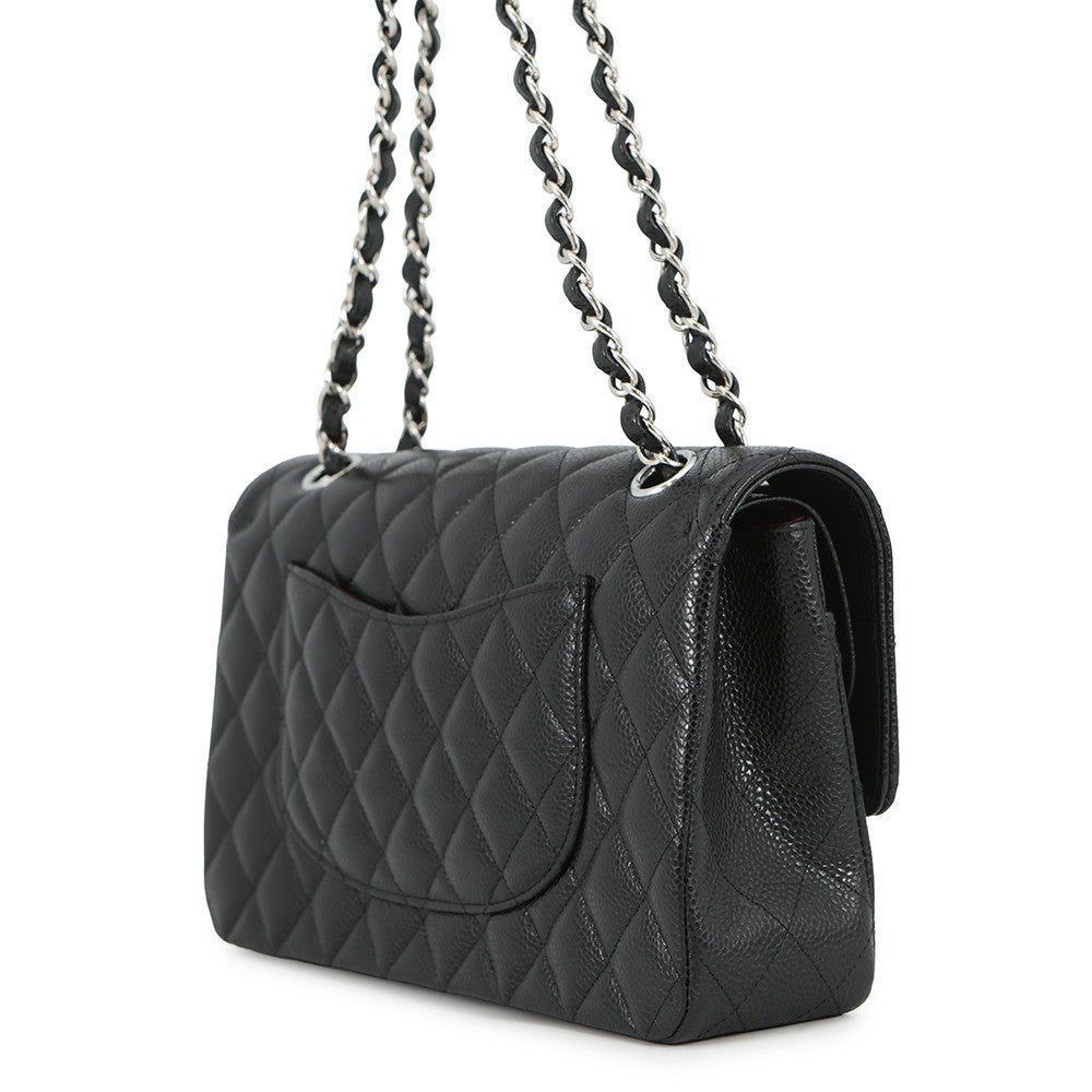 CHANEL Matelasse W Flap ChainShoulder Bag BlackA01112 Caviar Leather Size 25