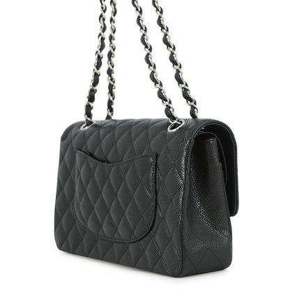CHANEL Matelasse W Flap ChainShoulder Bag BlackA01112 Caviar Leather Size 25