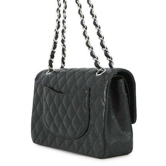 CHANEL Matelasse W Flap ChainShoulder Bag BlackA01112 Caviar Leather Size 25