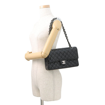 CHANEL Matelasse W Flap ChainShoulder Bag BlackA01112 Caviar Leather Size 25