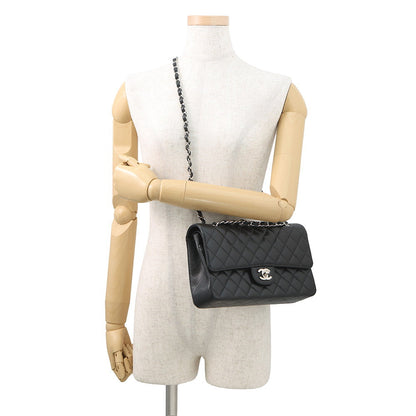 CHANEL Matelasse W Flap ChainShoulder Bag BlackA01112 Caviar Leather Size 25