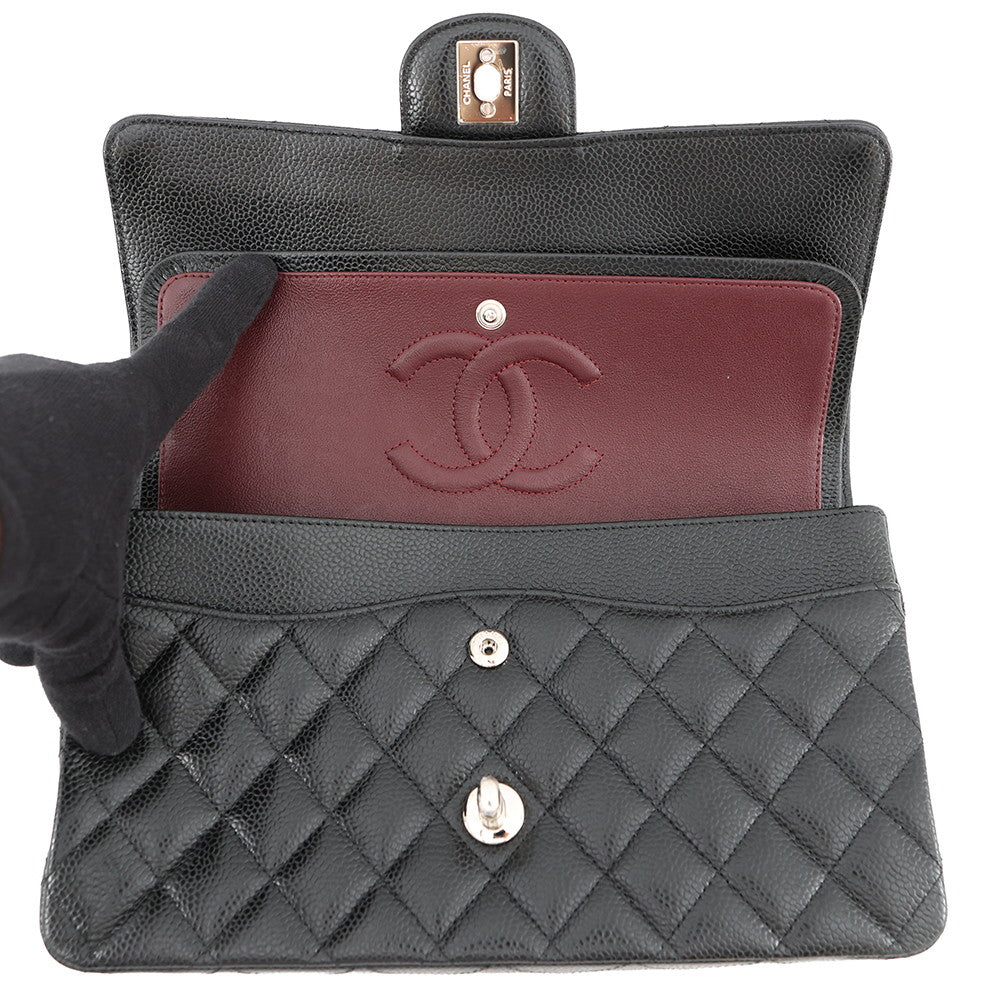 CHANEL Matelasse W Flap ChainShoulder Bag BlackA01112 Caviar Leather Size 25