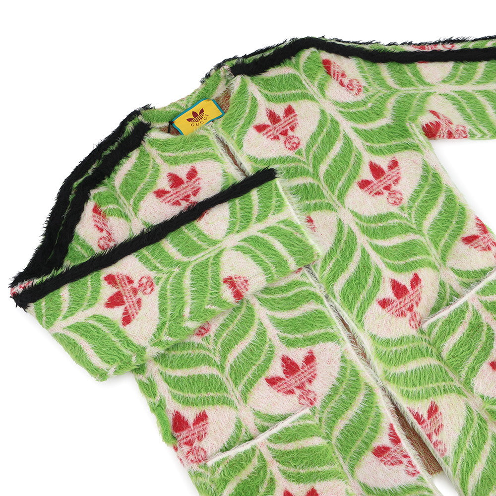 GUCCI Adidas collaboration Trefoil cardigan Size XS(160/84Y) Green/Multicolor717694 Nylon100%
