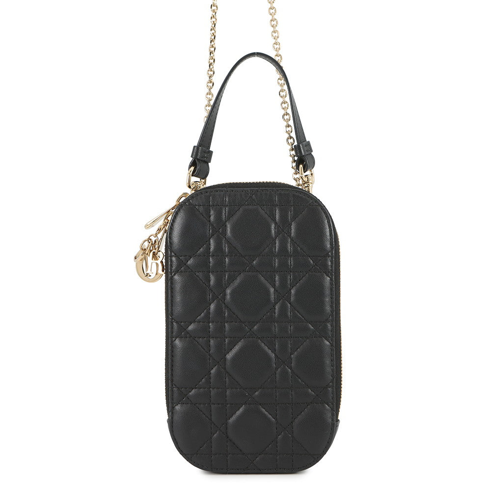 Dior Cannage Lady Dior Call'in Dior Phone Holder 2-Way BlackS0872ONMJ Lambskin