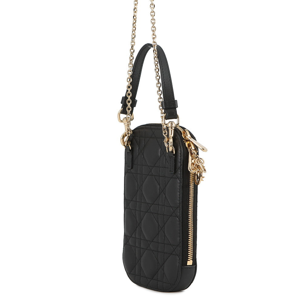 Dior Cannage Lady Dior Call'in Dior Phone Holder 2-Way BlackS0872ONMJ Lambskin