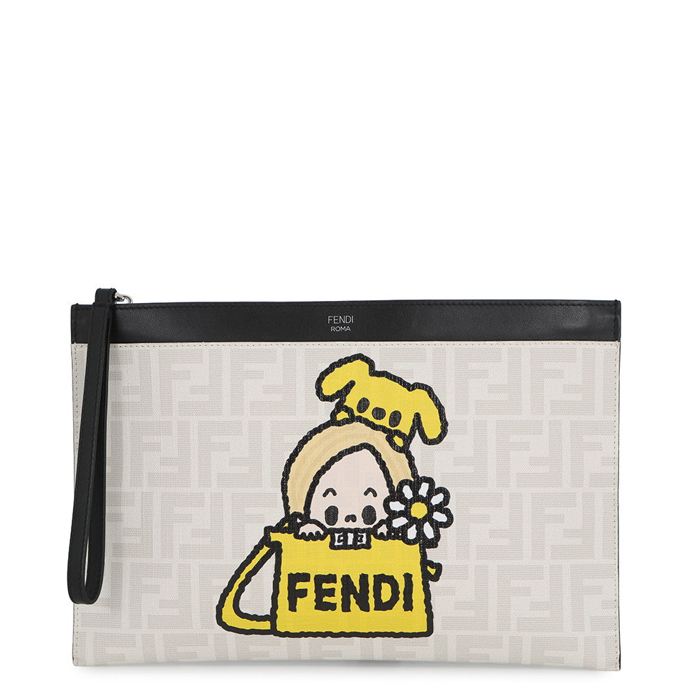 FENDI Taroout Collaboration Clutch Bag White/Yellow/Black7N0134 PVC Leather