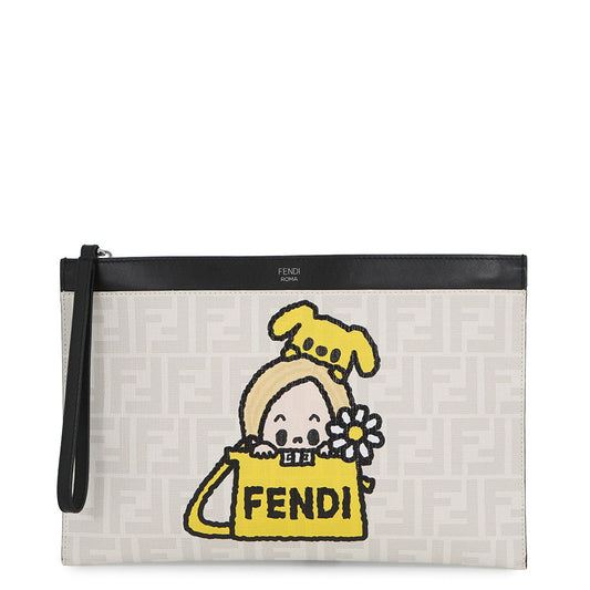 FENDI Taroout Collaboration Clutch Bag White/Yellow/Black7N0134 PVC Leather