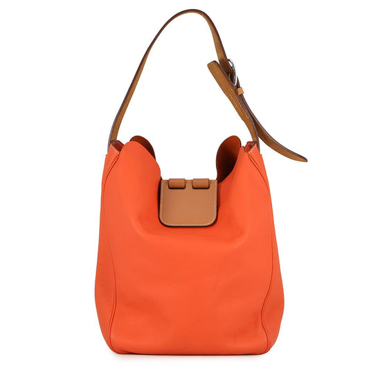 HERMES Wilvort Shoulder Bag Feu/Gold Swift Leather Taurillon Clemence Size 24