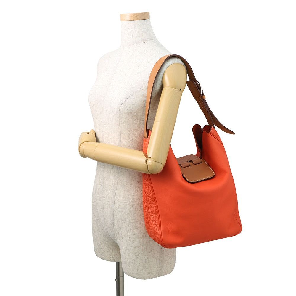 HERMES Wilvort Shoulder Bag Feu/Gold Swift Leather Taurillon Clemence Size 24