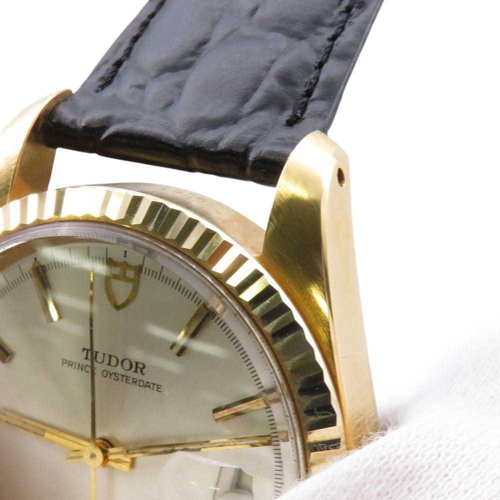 TUDOR Prince Oyster Date Jumbo W38mm Gold Plated Leather Silver Dial9081