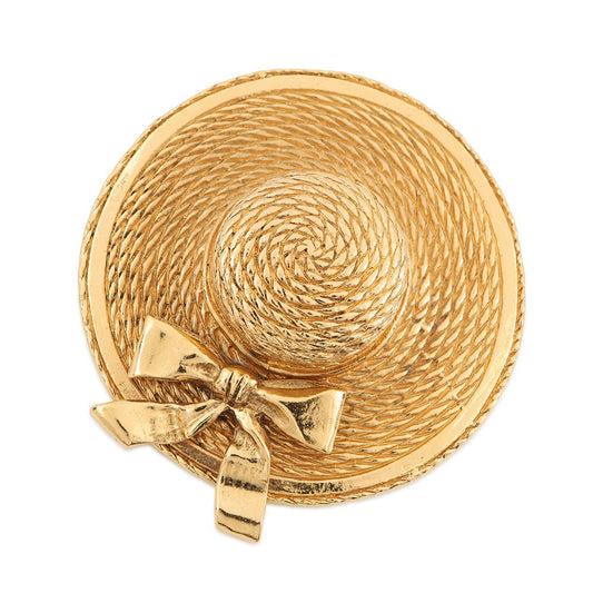 CHANEL Straw Hat Motif Brooch Metal
