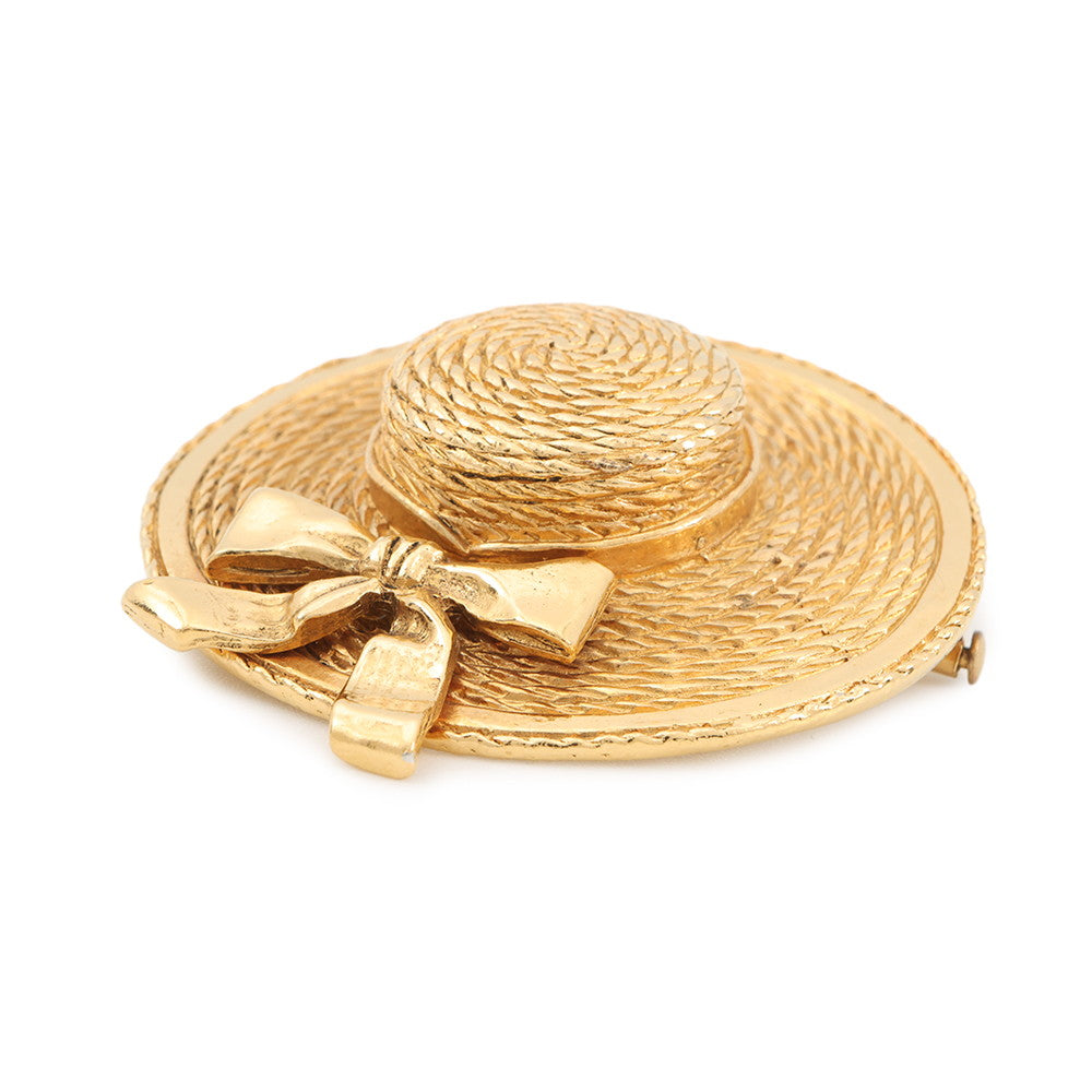 CHANEL Straw Hat Motif Brooch Metal