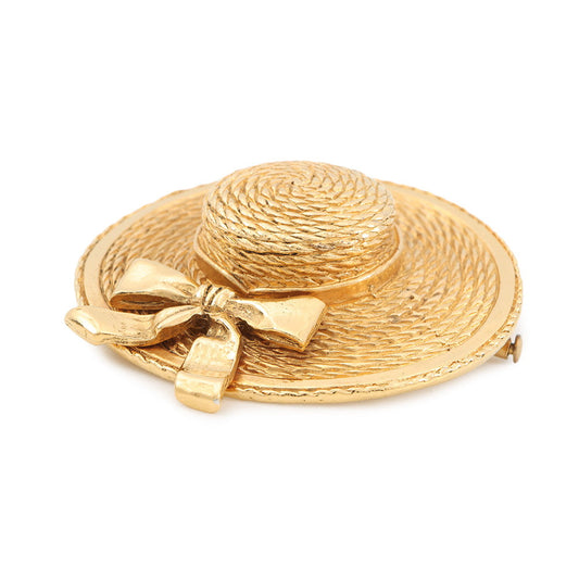 CHANEL Straw Hat Motif Brooch Metal