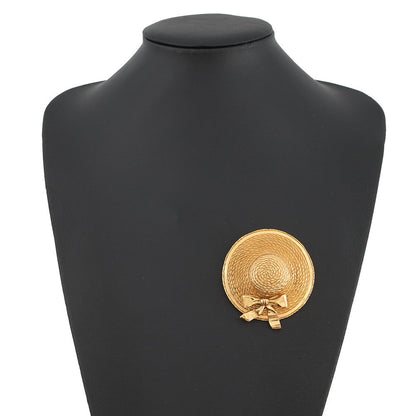 CHANEL Straw Hat Motif Brooch Metal