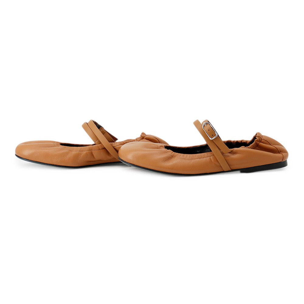 HERMES Ballet Flats Jolie Gold Nappa Calf Leather Size 36