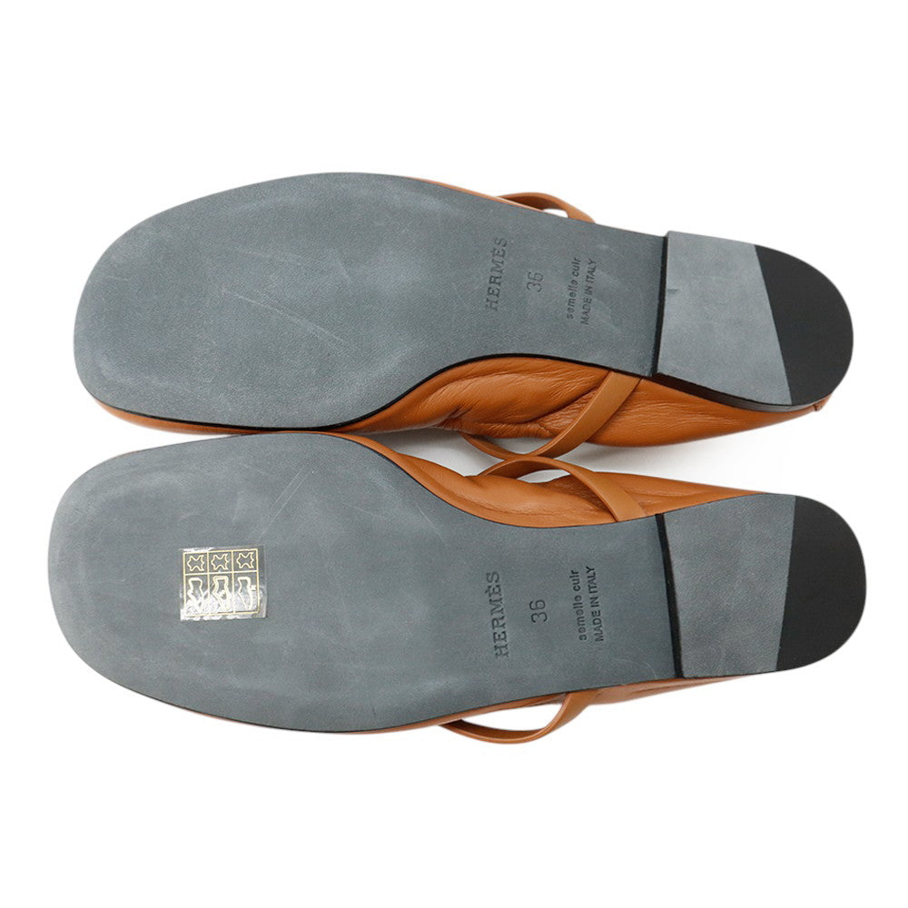 HERMES Ballet Flats Jolie Gold Nappa Calf Leather Size 36