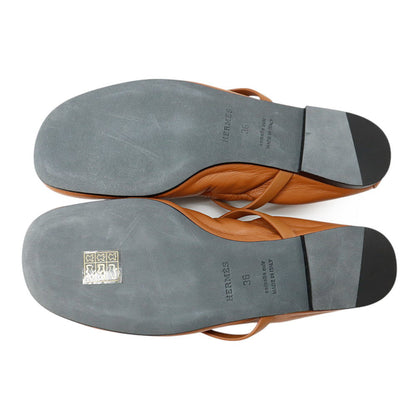 HERMES Ballet Flats Jolie Gold Nappa Calf Leather Size 36