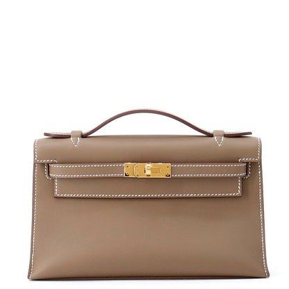 HERMES PochetteKelly Etoupe Swift Leather
