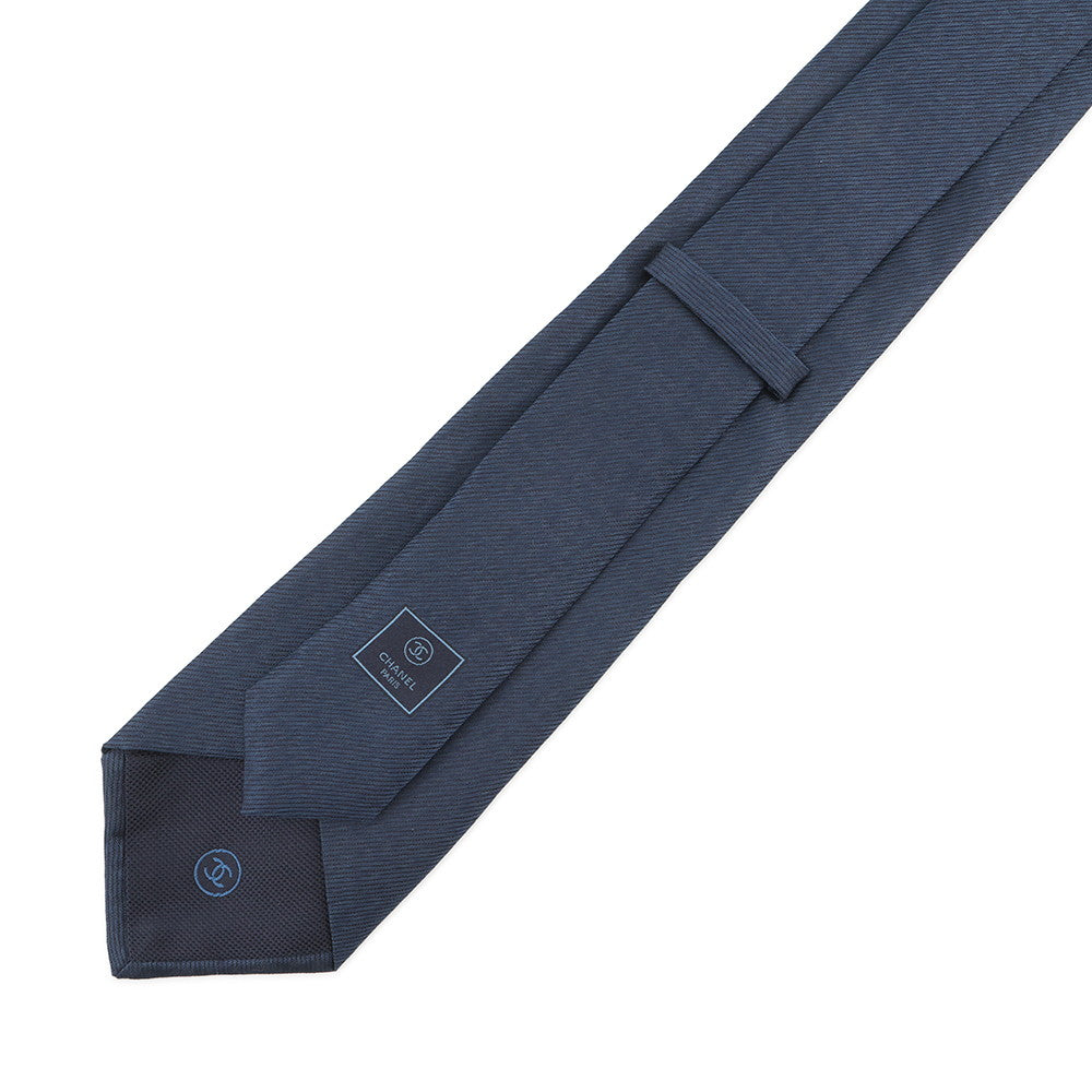 CHANEL CC Logo tie Navy Silk100%