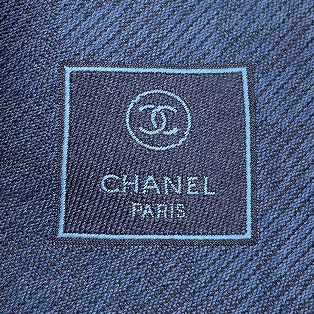 CHANEL CC Logo tie Navy Silk100%