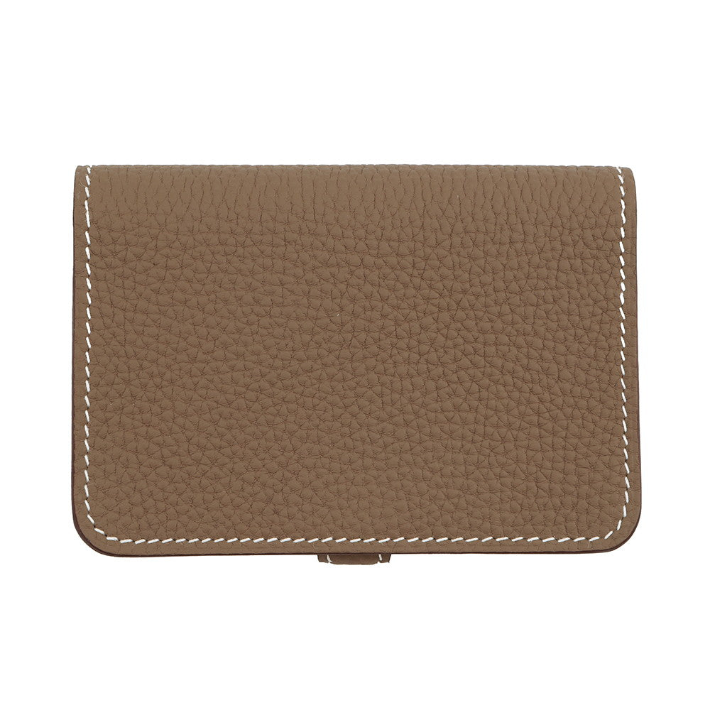 HERMES Dogon Card Case Etoupe Taurillon Clemence