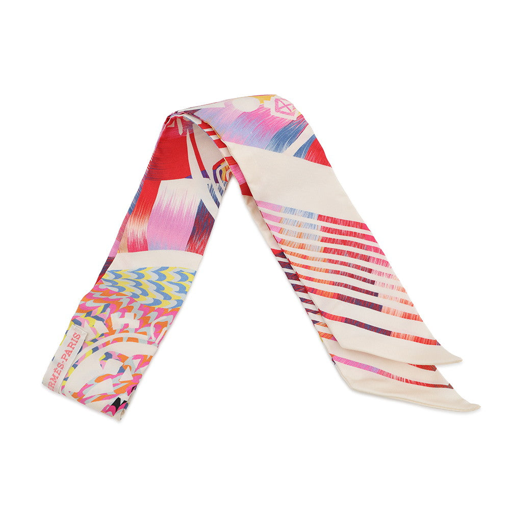 HERMES Twilly MarbleSilk EX-LIBRIS Kyoto Marble Pink/White/Blue Silk100%