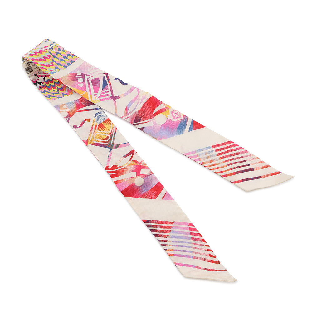HERMES Twilly MarbleSilk EX-LIBRIS Kyoto Marble Pink/White/Blue Silk100%