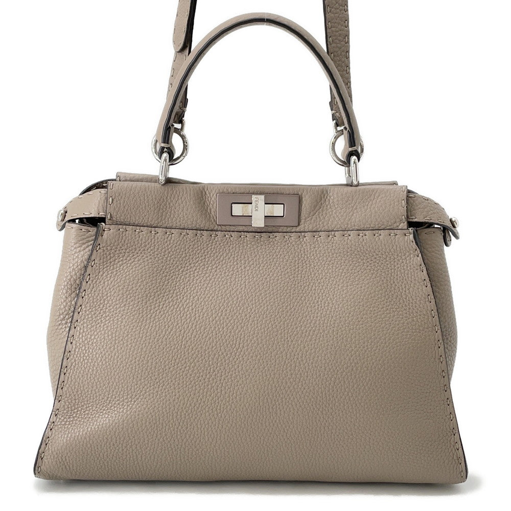 FENDI Peekaboo Selleria Greige8BN290 Leather Size regular