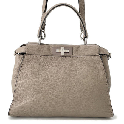 FENDI Peekaboo Selleria Greige8BN290 Leather Size regular