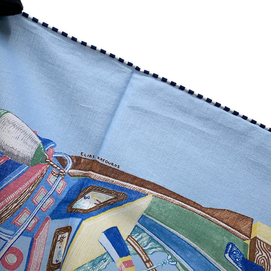 HERMES Carre ≪Board-a-Board≫ Size 80 Blue Ciel/Green/Multicolor Cotton100%