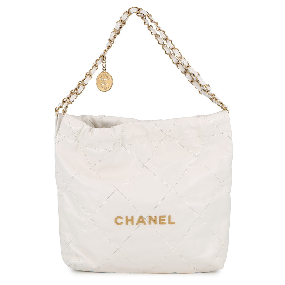 CHANEL CHANEL22 Handbag WhiteAS3260 Shiny Calf Leather Size Small
