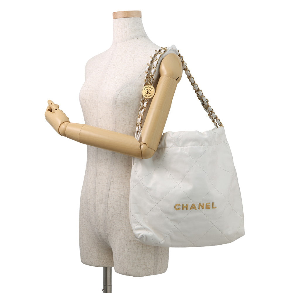 CHANEL CHANEL22 Handbag WhiteAS3260 Shiny Calf Leather Size Small