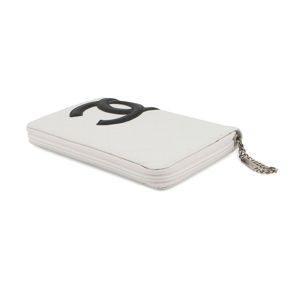 CHANEL Cambon Line Zip Around Long Cloth White/Black/PinkA26710 Calf Leather
